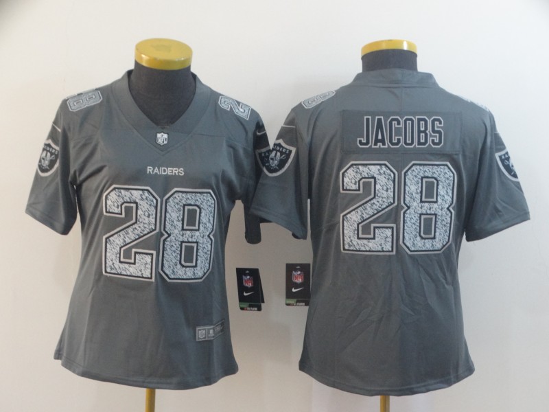 Nike Raiders 28 Josh Jacobs Gray Camo Women Vapor Untouchable Limited Jersey