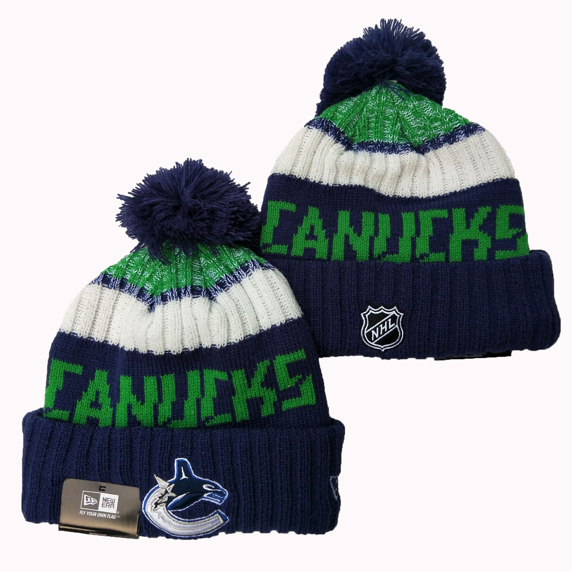 Canucks Team Logo Navy Pom Knit Hat YD