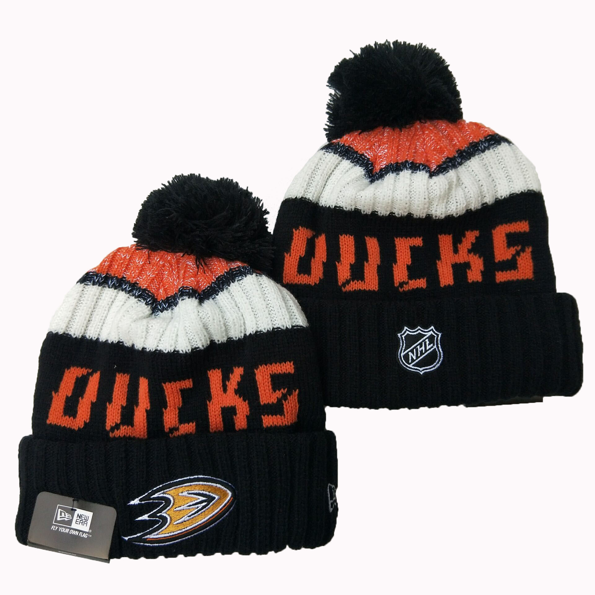 Ducks Team Logo Black Pom Knit Hat YD