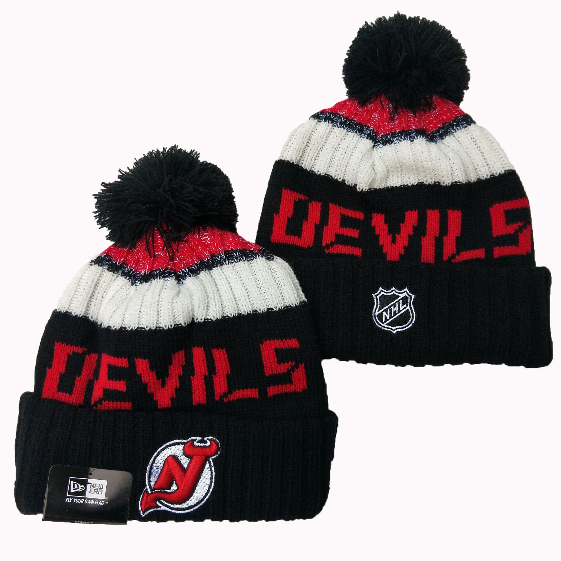New Jersey Devils Team Logo Black Pom Knit Hat YD