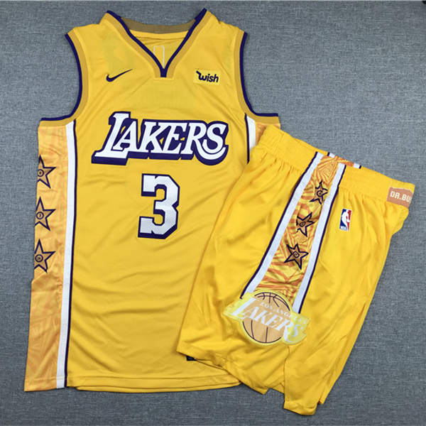 Lakers 23 Anthony Davis Yellow Nike Authentic Jersey(With Shorts)
