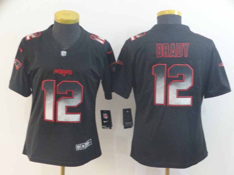 Nike Patriots 12 Tom Brady Black Arch Smoke Women Vapor Untouchable Limited Jersey1