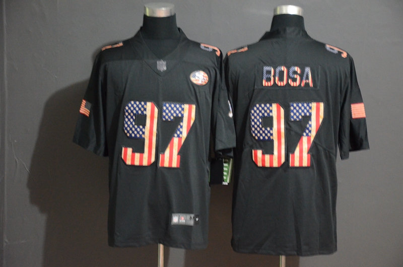 Nike 49ers 97 Nick Bosa 2019 Black Salute To Service USA Flag Fashion Limited Jersey