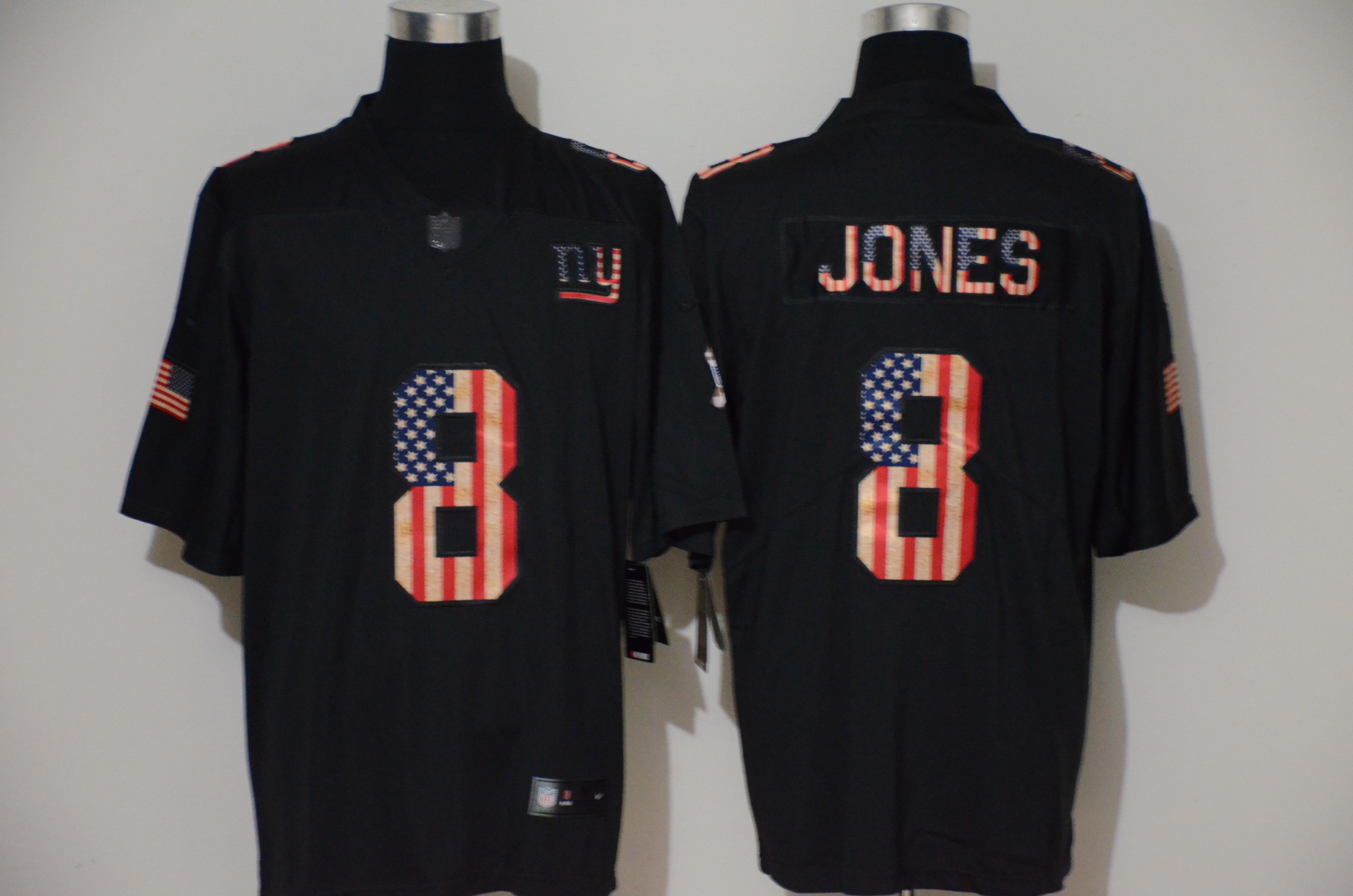 Nike Giants 8 Daniel Jones 2019 Black Salute To Service USA Flag Fashion Limited Jersey