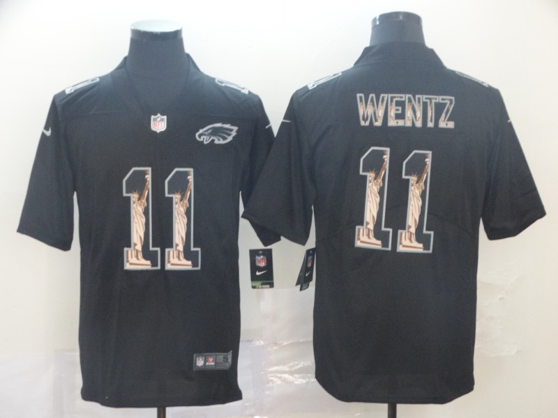 Nike Eagles 11 Carson Wentz Black Statue of Liberty Limited Jersey - Click Image to Close