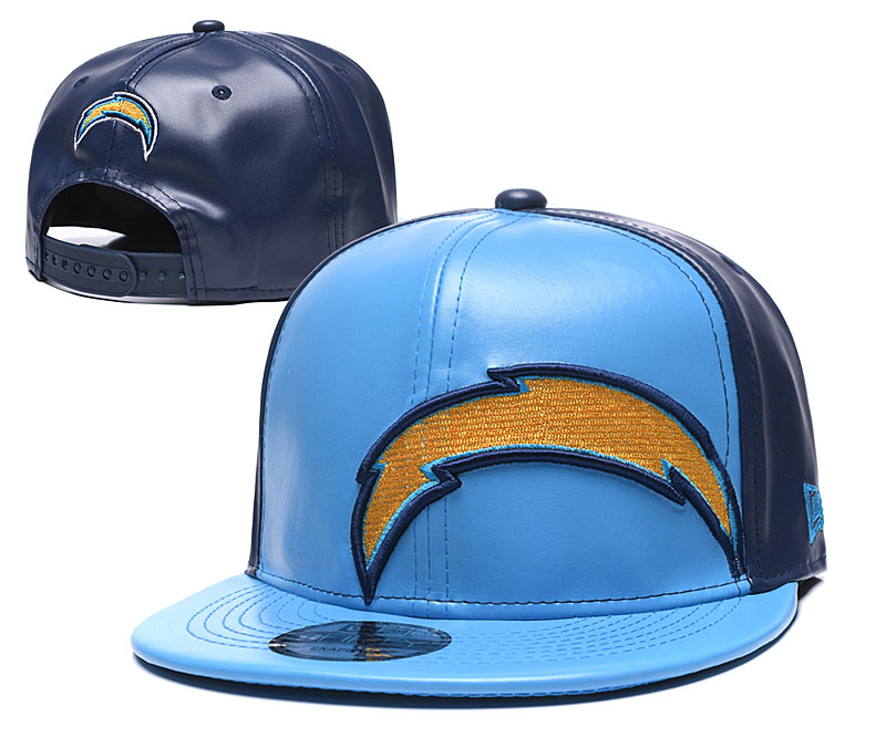Chargers Team Logo Black Blue Leather Adjustable Hat GS - Click Image to Close