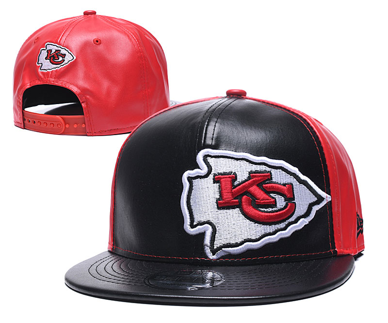 Chiefs Team Logo Black Red Leather Adjustable Hat GS
