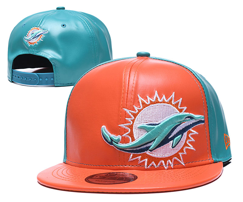 Dolphins Team Logo Orange Aque Leather Adjustable Hat GS