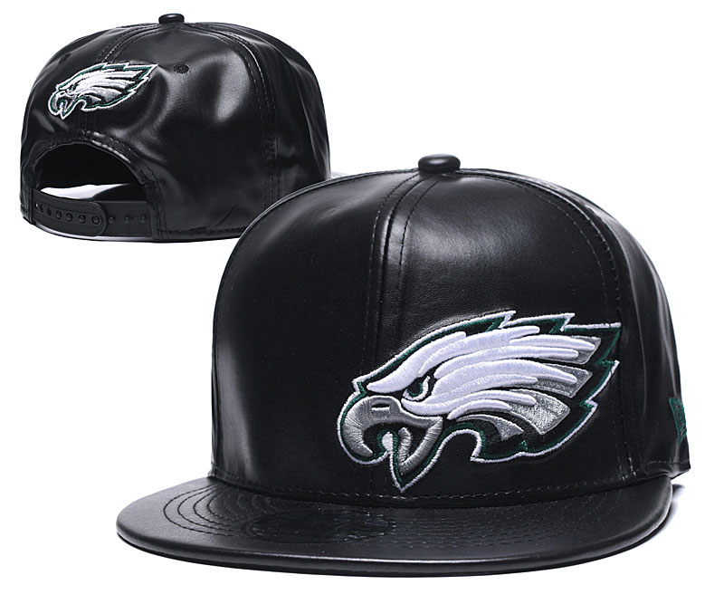 Eagles Team Logo Black Leather Adjustable Hat GS - Click Image to Close