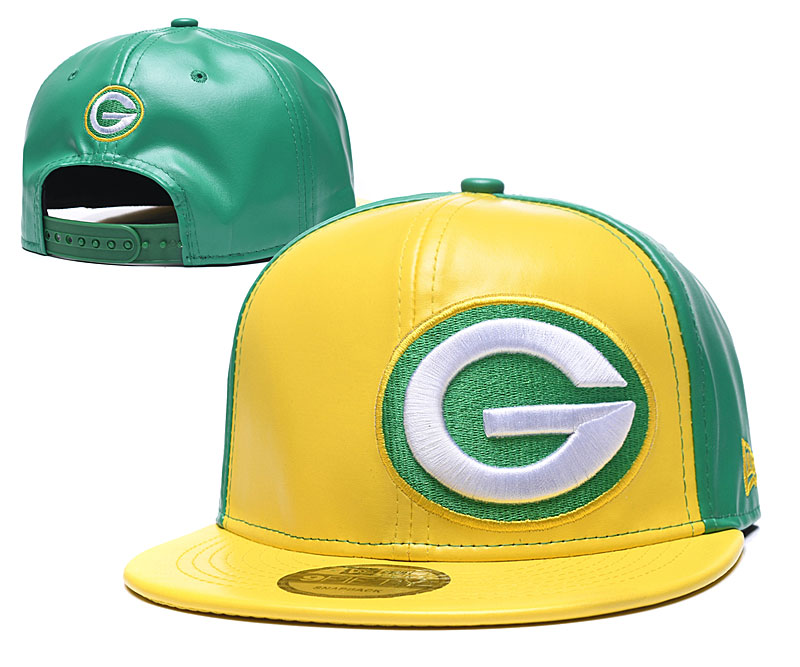 Packers Team Logo Yellow Green Leather Adjustable Hat GS