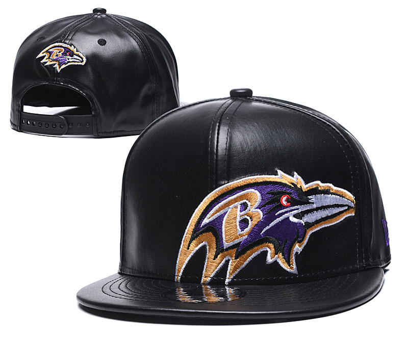 Ravens Team Logo Black Leather Adjustable Hat GS