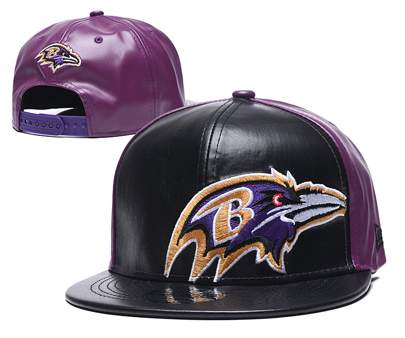 Ravens Team Logo Black Purple Leather Adjustable Hat GS - Click Image to Close