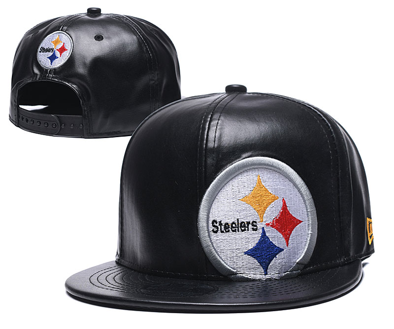 Steelers Team Logo Black Leather Adjustable Hat GS