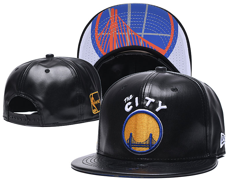 Warriors Team Logo Black Leather Adjustable Hat GS