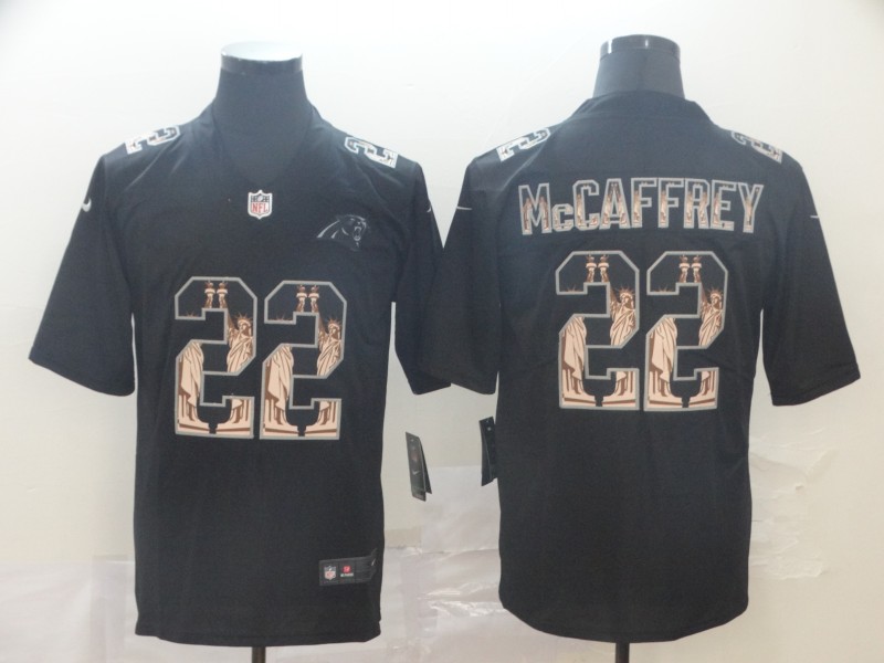 Nike Panthers 22 Christian McCaffrey Black Statue of Liberty Limited Jersey
