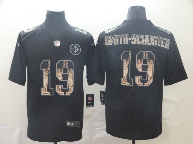 Nike Steelers 19 JuJu Smith-Schuster Black Statue of Liberty Limited Jersey