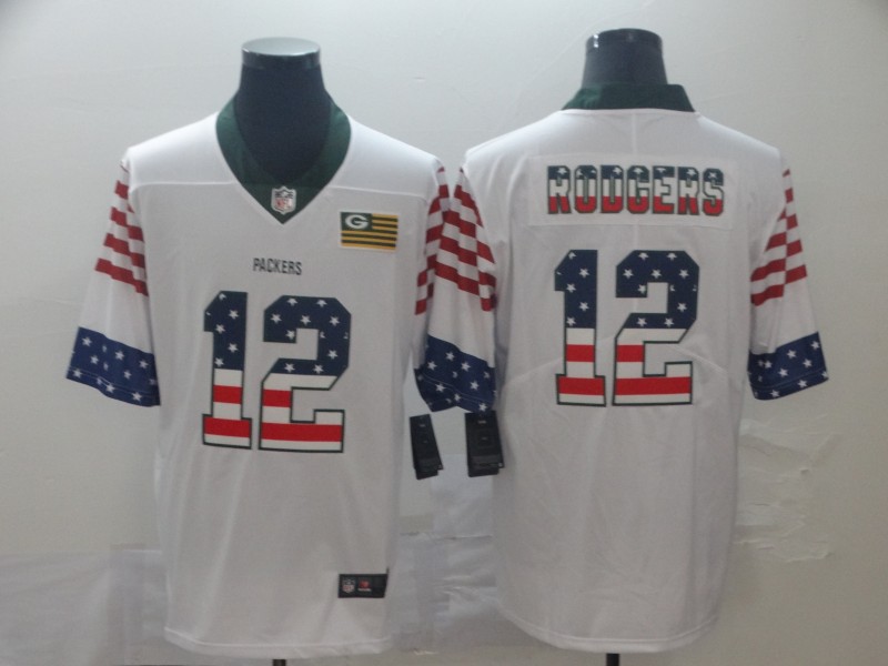 Nike Packers 12 Aaron Rodgers White USA Flag Fashion Limited Jersey - Click Image to Close