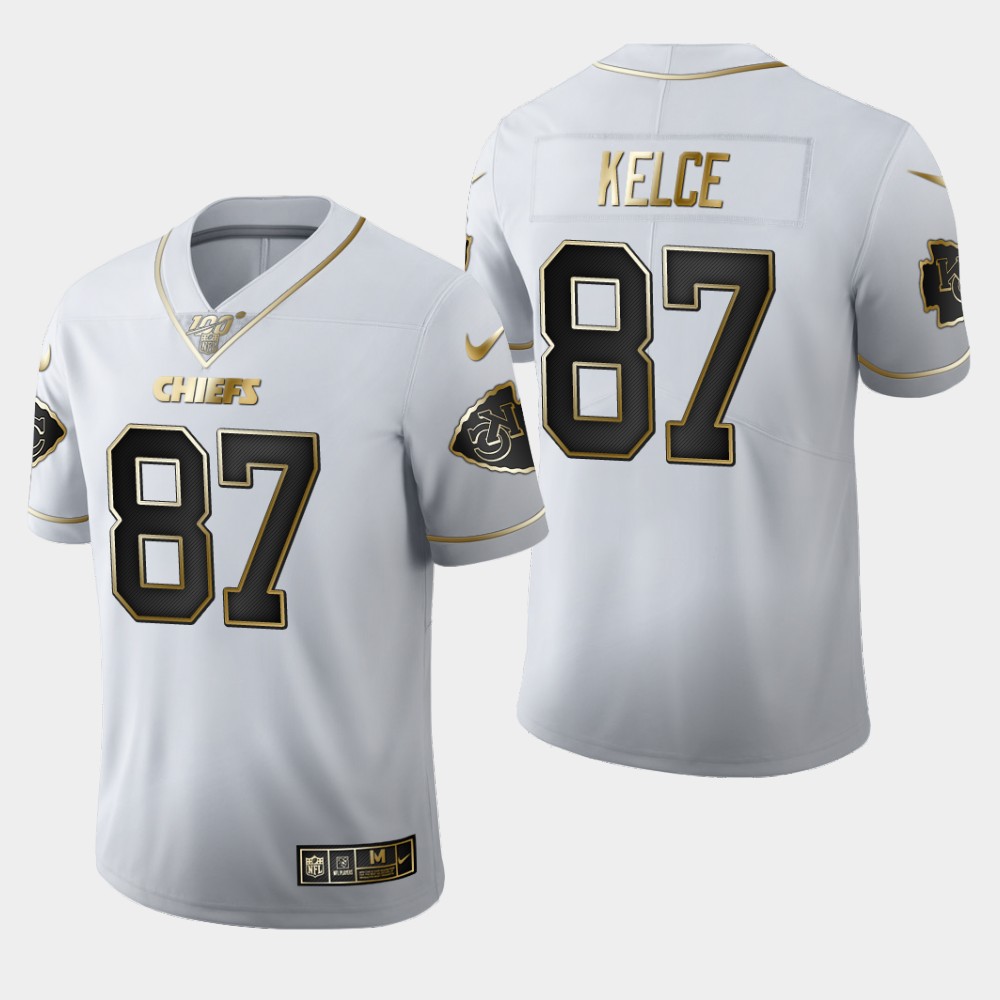 Nike Chiefs 87 Travis Kelce White 100th Season Vapor Untouchable Limited Jersey - Click Image to Close