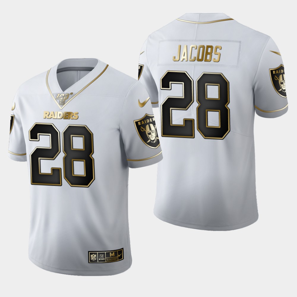 Nike Raiders 28 Josh Jacobs White 100th Season Vapor Untouchable Limited Jersey - Click Image to Close