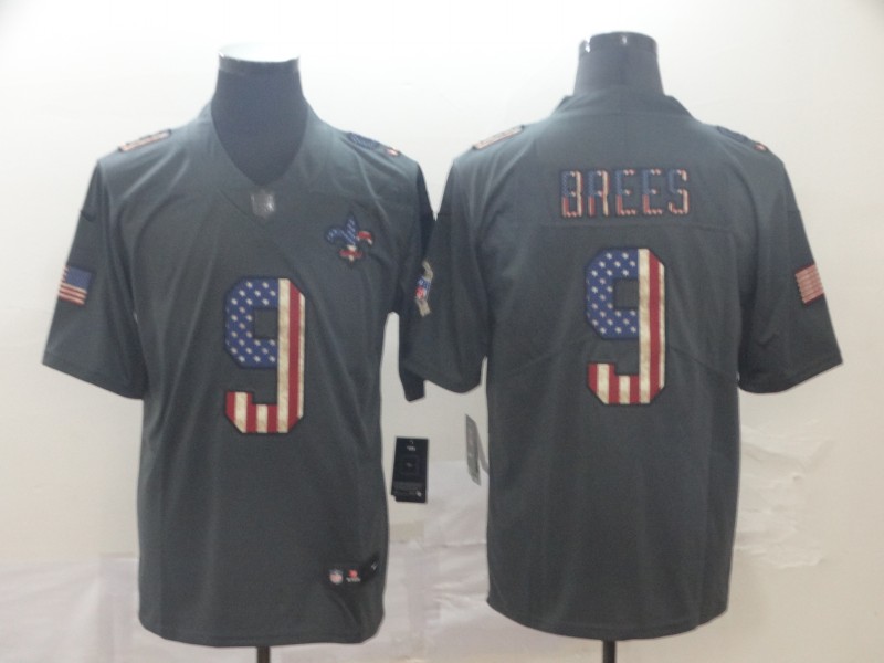 Nike Saints 9 Drew Brees 2019 Salute To Service USA Flag Fashion Limited Jersey - Click Image to Close