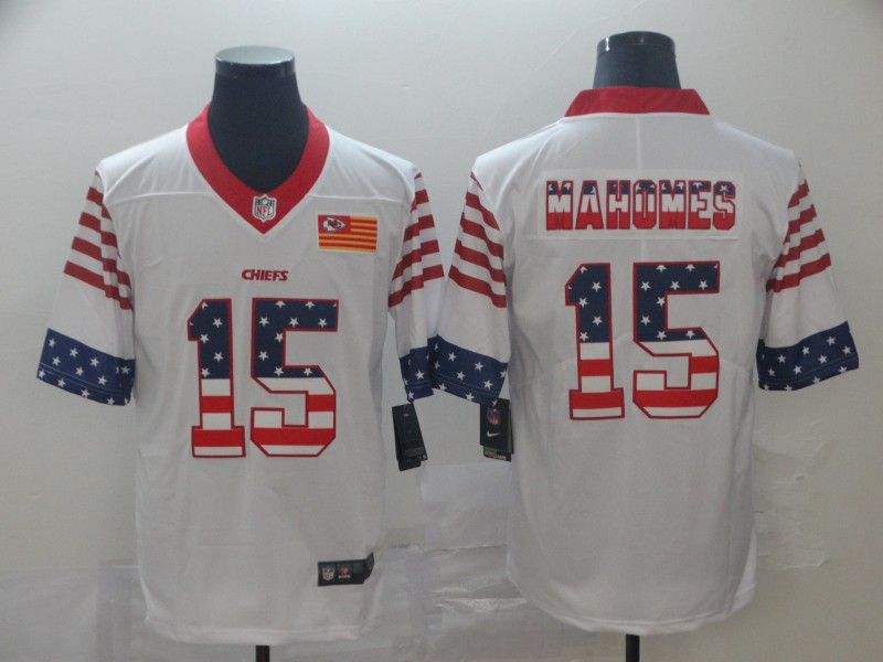 Nike Chiefs 15 Patrick Mahomes White USA Flag Fashion Limited Jersey