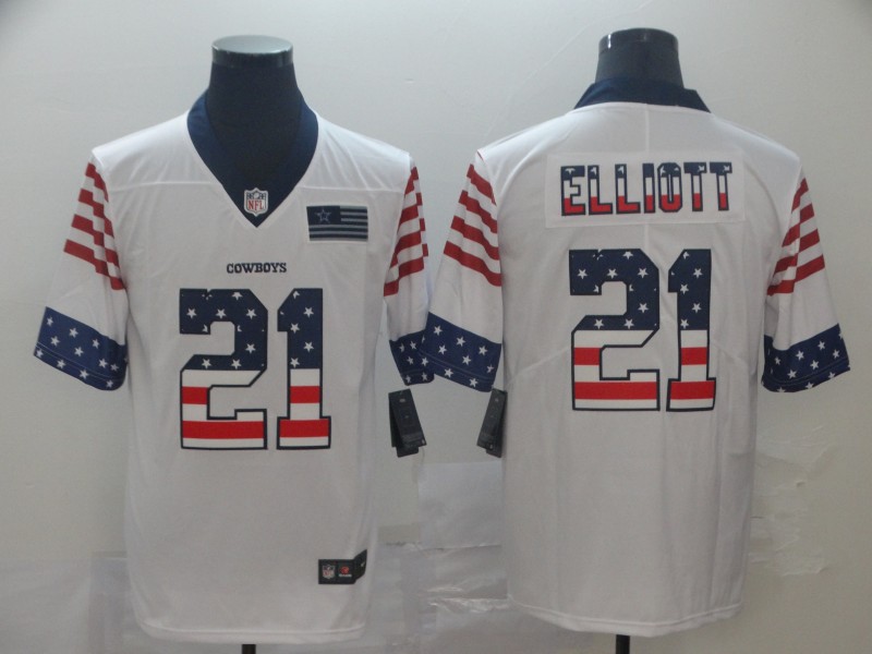 Nike Cowboys 21 Ezekiel Elliott White USA Flag Fashion Limited Jersey - Click Image to Close