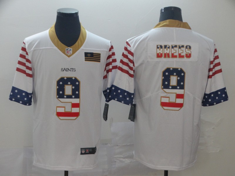 Nike Saints 9 Drew Brees White USA Flag Fashion Limited Jersey - Click Image to Close