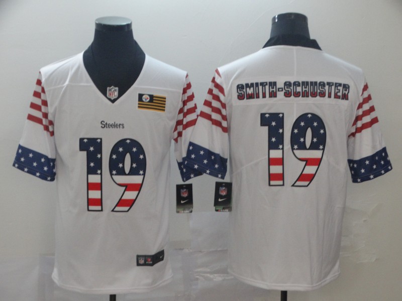 Nike Steelers 19 JuJu Smith-Schuster White USA Flag Fashion Limited Jersey