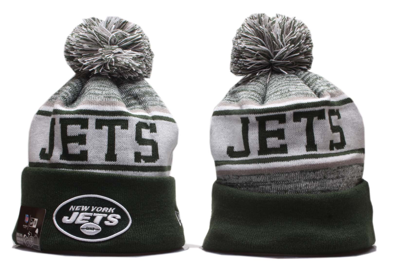Jets Team Logo Green Pom Knit Hat YD