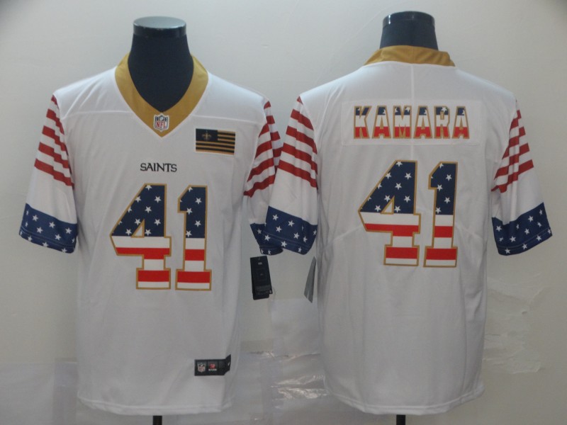 Nike Saints 41 Alvin Kamara White USA Flag Fashion Limited Jersey