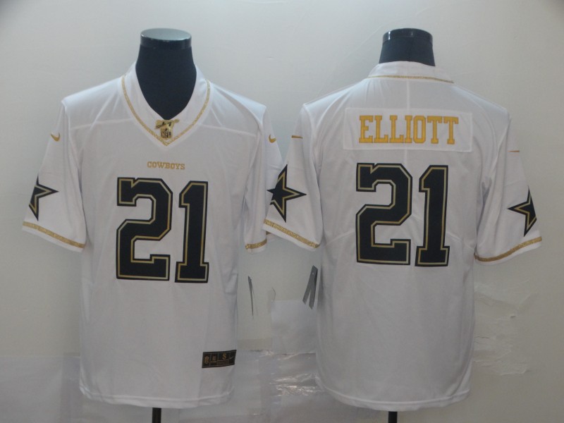 Nike Cowboys 21 Ezekiel Elliott White Gold Vapor Untouchable Limited Jersey - Click Image to Close