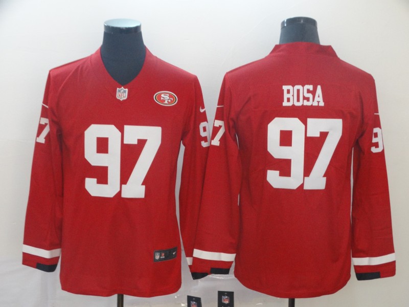 Nike 49ers 97 Nick Bosa Red Therma Long Sleeve Jersey