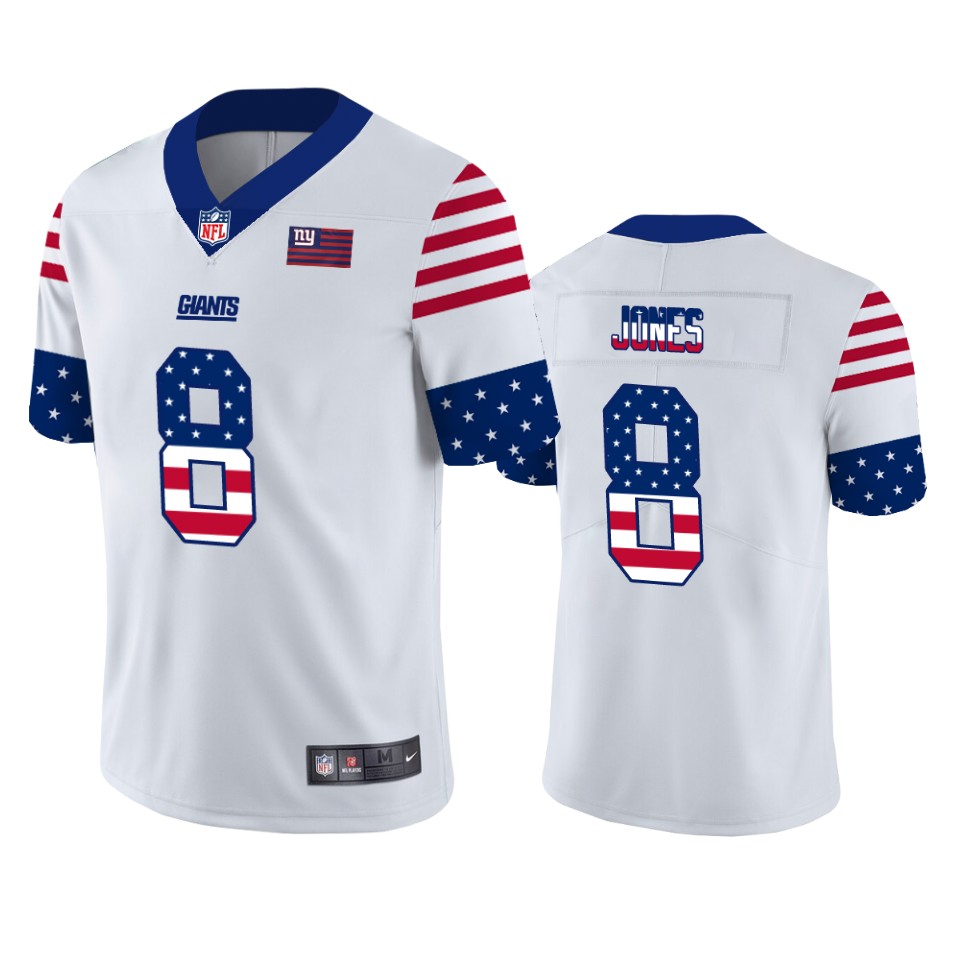 Nike Giants 8 Daniel Jones White USA Flag Fashion Limited Jersey