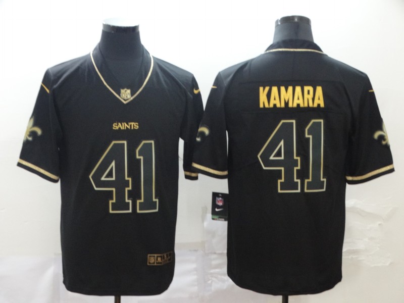 Nike Saints 41 Alvin Kamara Black Gold Throwback Vapor Untouchable Limited Jersey - Click Image to Close