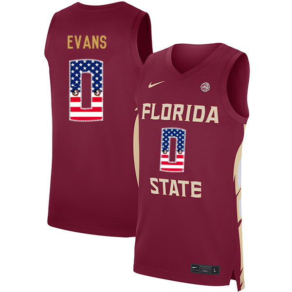 Florida State Seminoles 0 Rayquan Evans Red Nike USA Flag Basketball College Jersey