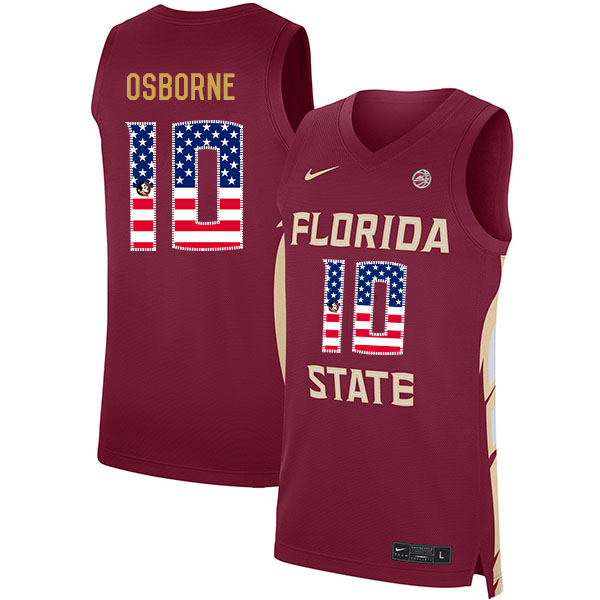 Florida State Seminoles 10 Malik Osborne Red Nike USA Flag Basketball College Jersey