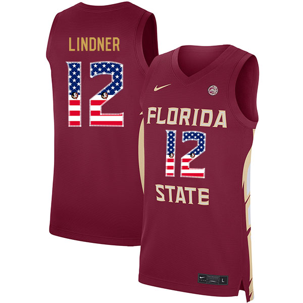 Florida State Seminoles 12 Justin Lindner Red Nike USA Flag Basketball College Jersey