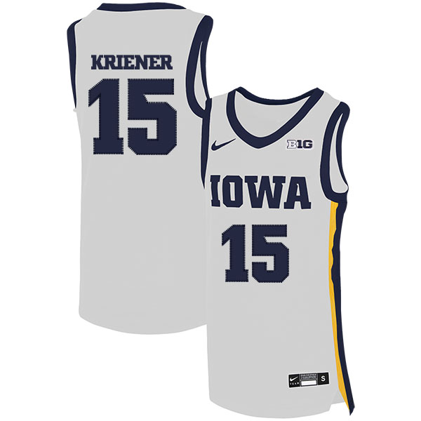 Iowa Hawkeyes 15 Ryan Kriener White Nike Basketball College Jersey