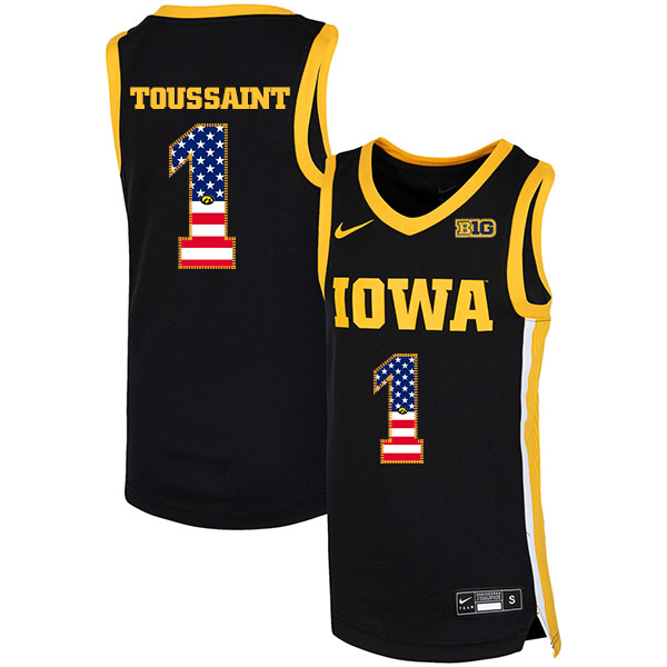 Iowa Hawkeyes 1 Joe Toussaint Black Nike USA Flag Basketball College Jersey