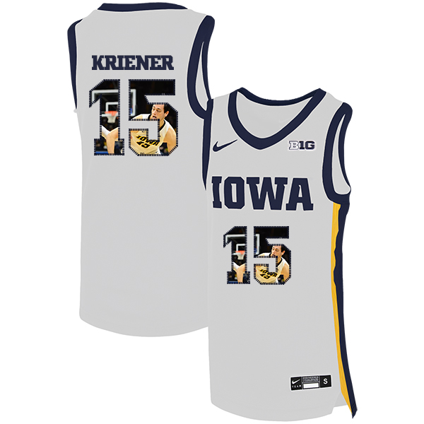 Iowa Hawkeyes 15 Ryan Kriener White Nike Basketball College Fashion Jersey