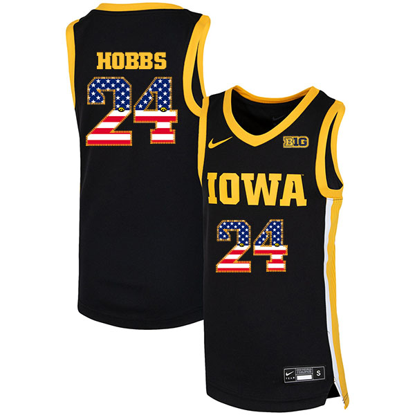 Iowa Hawkeyes 24 Nicolas Hobbs Black Nike USA Flag Basketball College Jersey