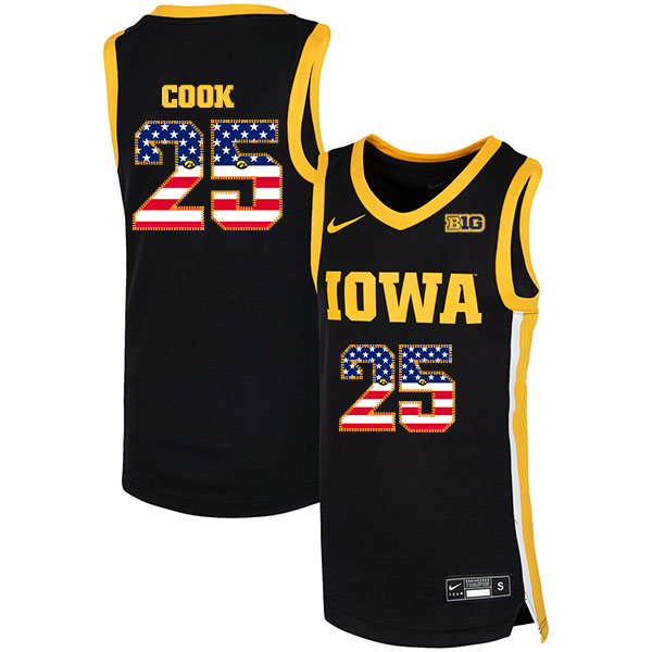 Iowa Hawkeyes 25 Tyler Cook Black Nike USA Flag Basketball College Jersey