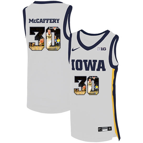 Iowa Hawkeyes 30 Connor McCaffery White Nike Basketball College Fashion Jersey - Click Image to Close