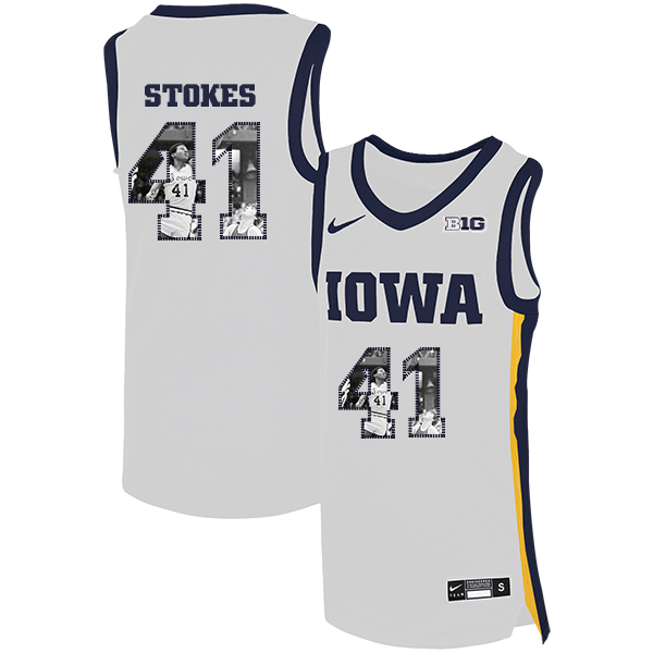 Iowa Hawkeyes 41 Greg Stokes White Nike Basketball College Fashion Jersey