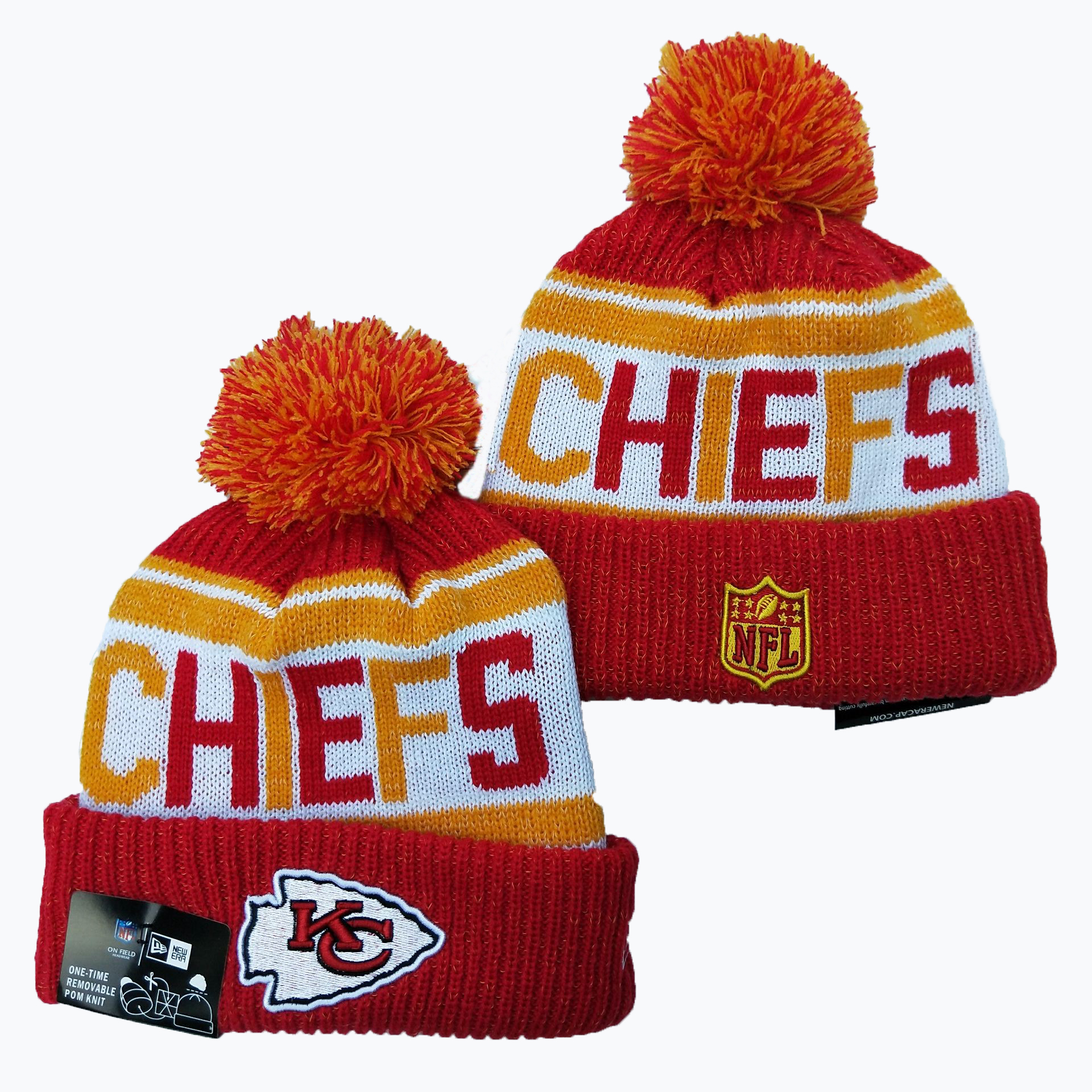 Chiefs Team Logo Red Pom Knit Hat YD - Click Image to Close