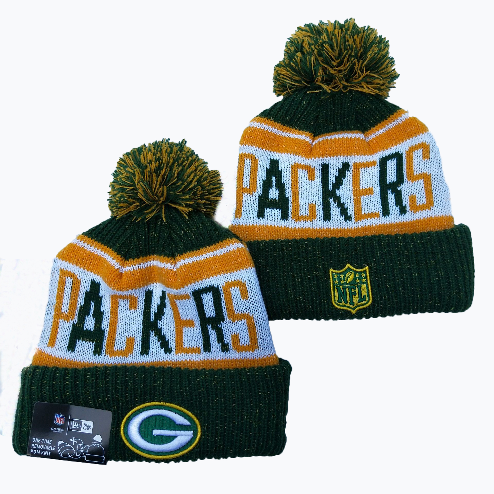 Packers Team Logo Green Pom Knit Hat YD - Click Image to Close