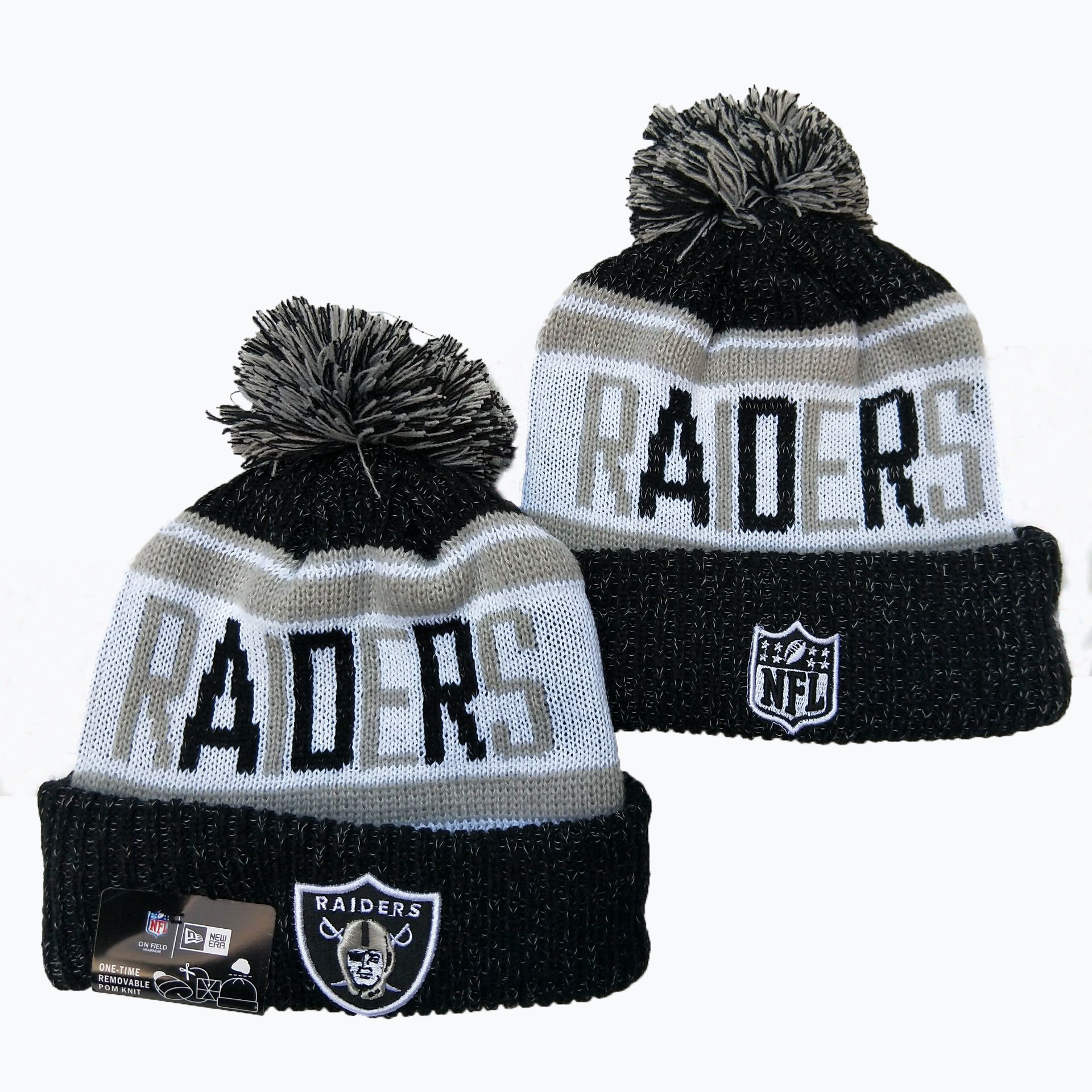 Raiders Team Logo Black Pom Knit Hat YD