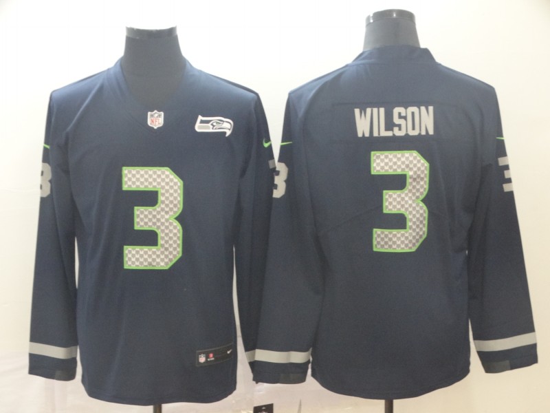 Nike Seahawks 3 Russell Wilson Navy Therma Long Sleeve Jersey