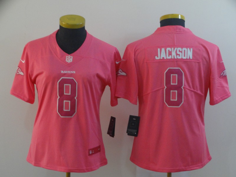 Nike Ravens 8 LaMar Jackson Pink Women Fashion Limited Jersey