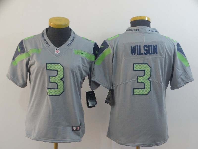 Nike Seahawks 3 Russell Wilson Gray Women Inverted Legend Limited Jersey